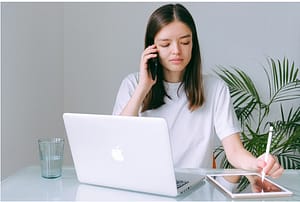 mock-neck top at work